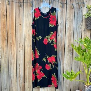 vintage long black flower dress size 12 for women beach comfortable and fresh